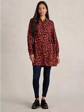 White Stuff Farley Long Sleeve Button Front Tunic Botanical Foliage Print